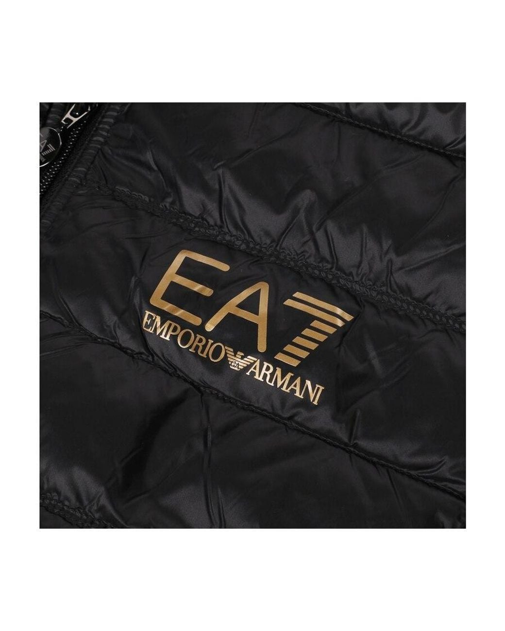 EA7 Black Logo Printed Zipped Puffer Jacket for men