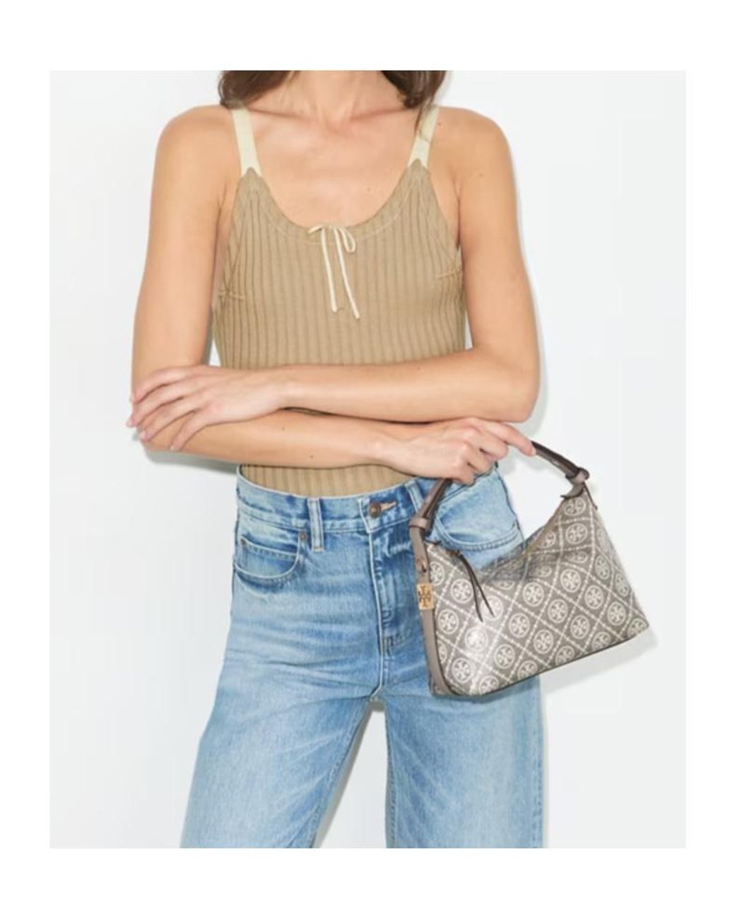 Tory Burch Gray T Monogram Mellow Shoulder Bag