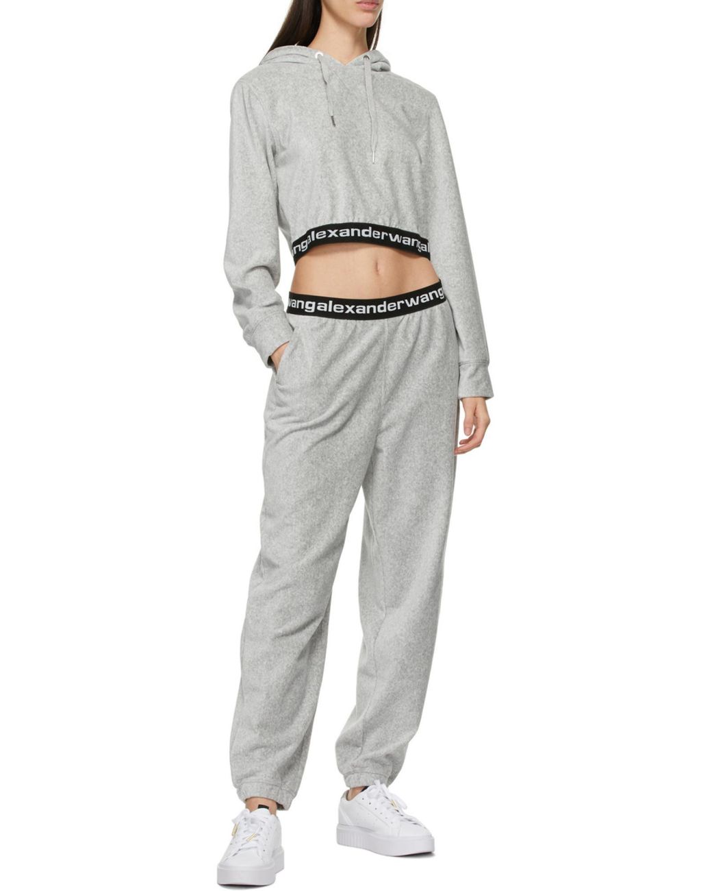 Alexander Wang Gray Elasticated Hem Cropped Hoodie
