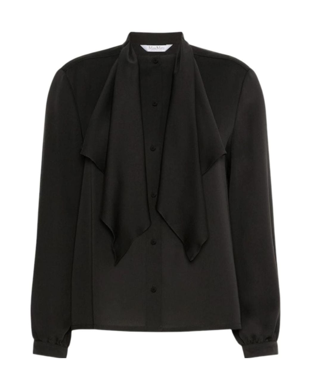 Max Mara Black Ruffled Silk Charmeuse Shirt