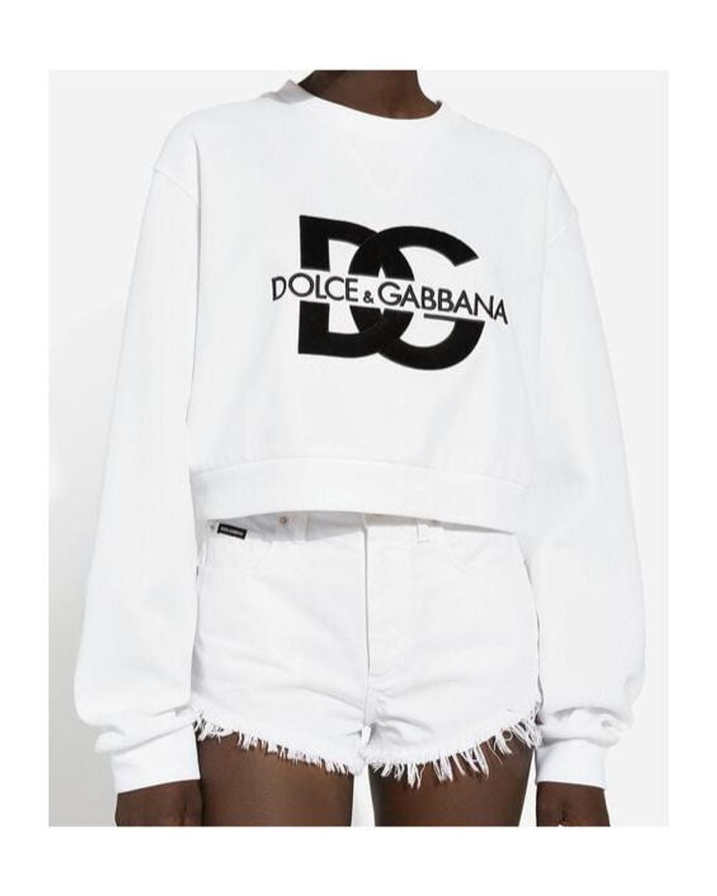 Dolce & Gabbana White Cotton Blend Logo Crewneck Sweatshirt
