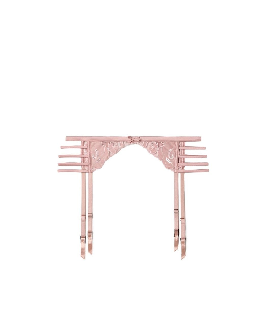 Fleur du Mal Pink Rose Cutout Silk-Blend Satin-Trimmed Embroidered Tulle Suspender Belt