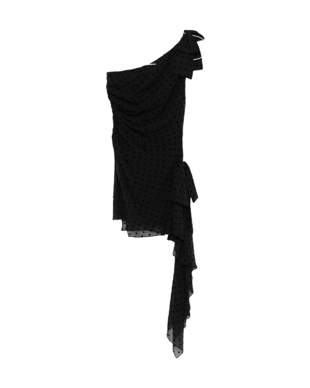 Alessandra Rich Black Polka-Dot Ruffled Dress