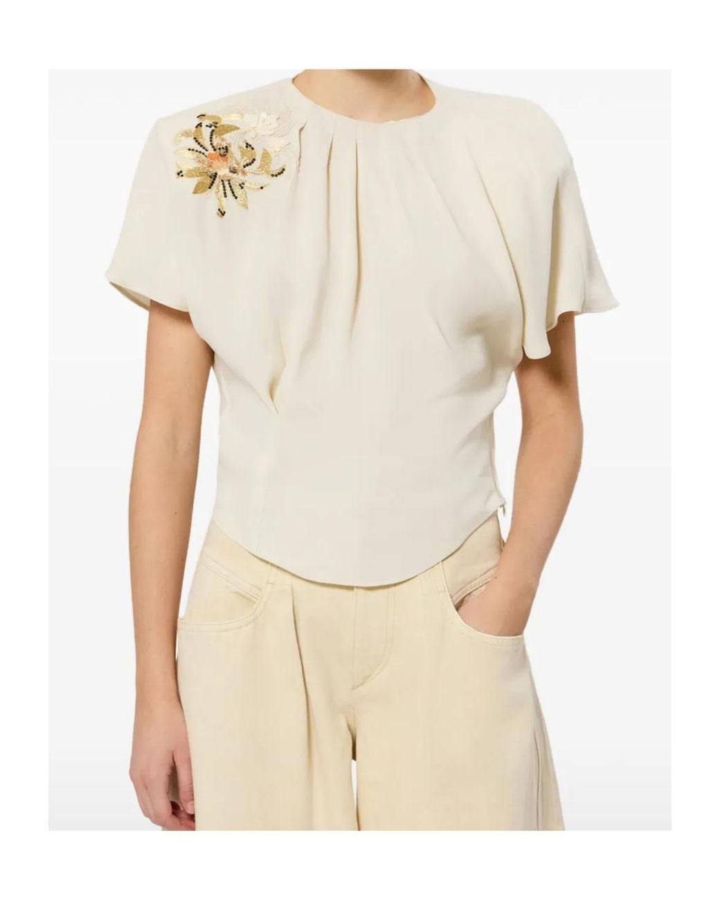 Isabel Marant White Embellished Pleated Top