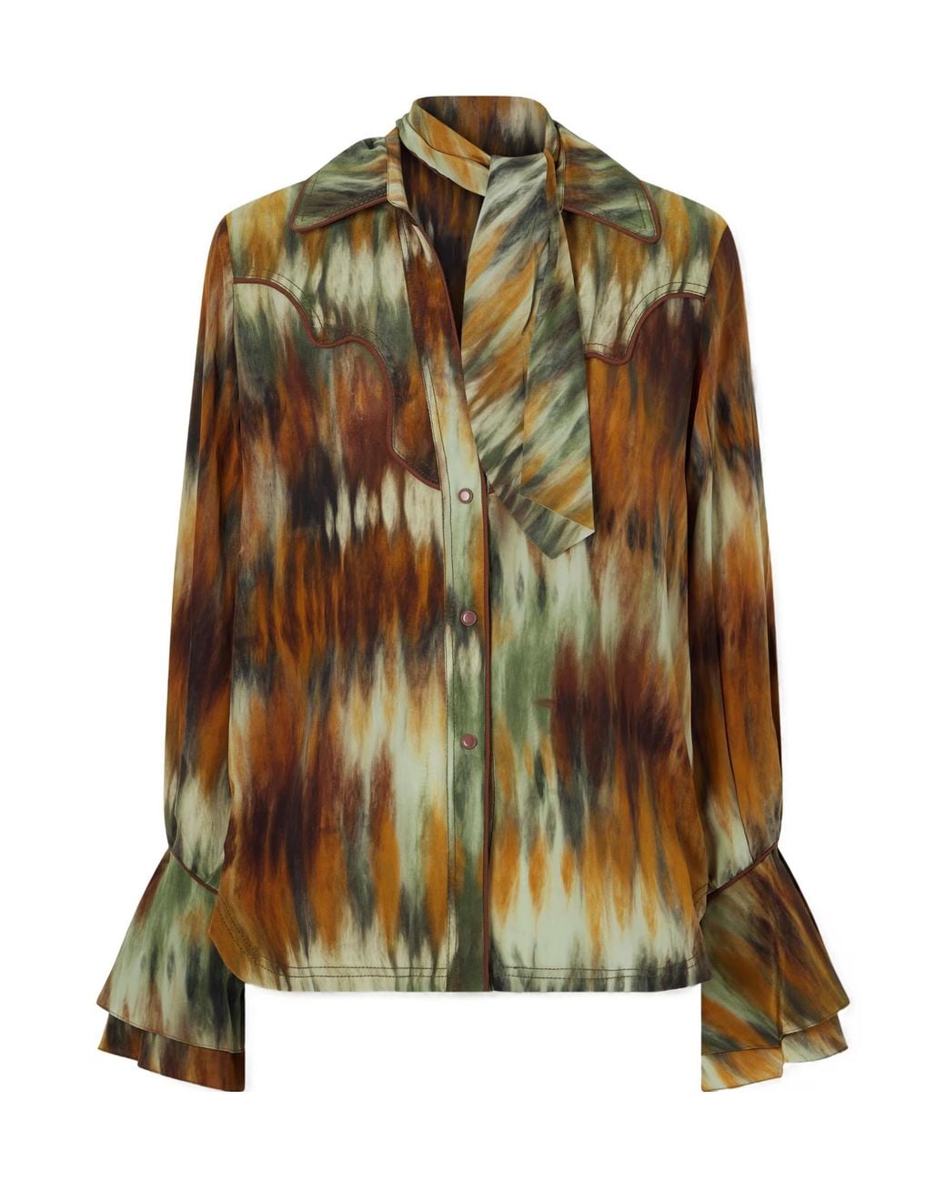 Johanna Ortiz Green Cabalgando Scarf-Detailed Silk Crepe De Chine Shirt