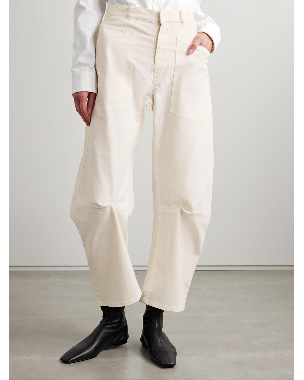 Nili Lotan White Shon Cotton-Blend Twill Barrel-Leg Pants