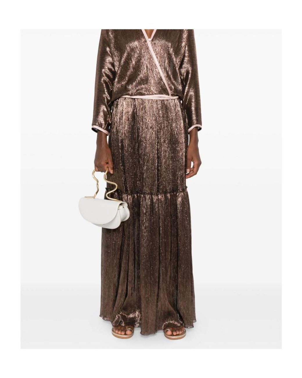 Forte_forte Brown Tiered Lamé Skirt