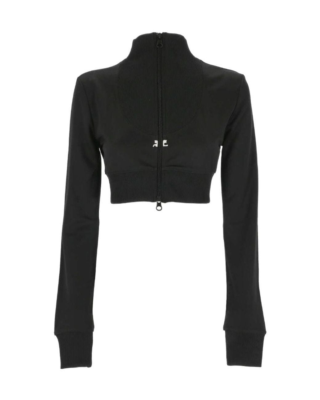 Courreges Black Courrèges Ribbed Long-Sleeved Cropped Sweatshirt