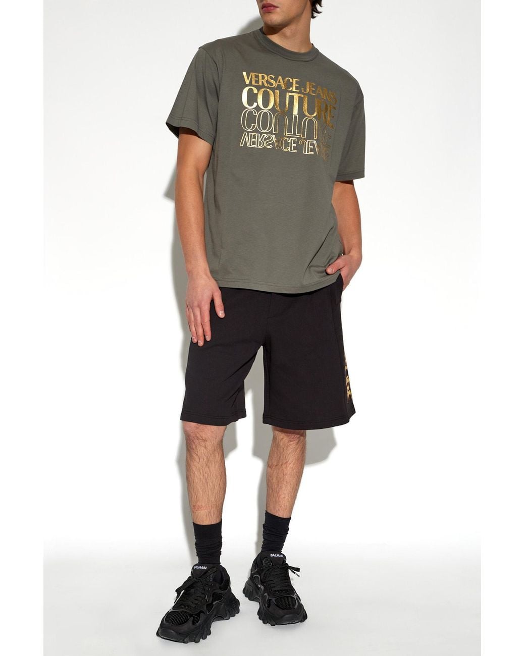 Versace Jeans Green Couture Logo Printed Crewneck T-Shirt for men