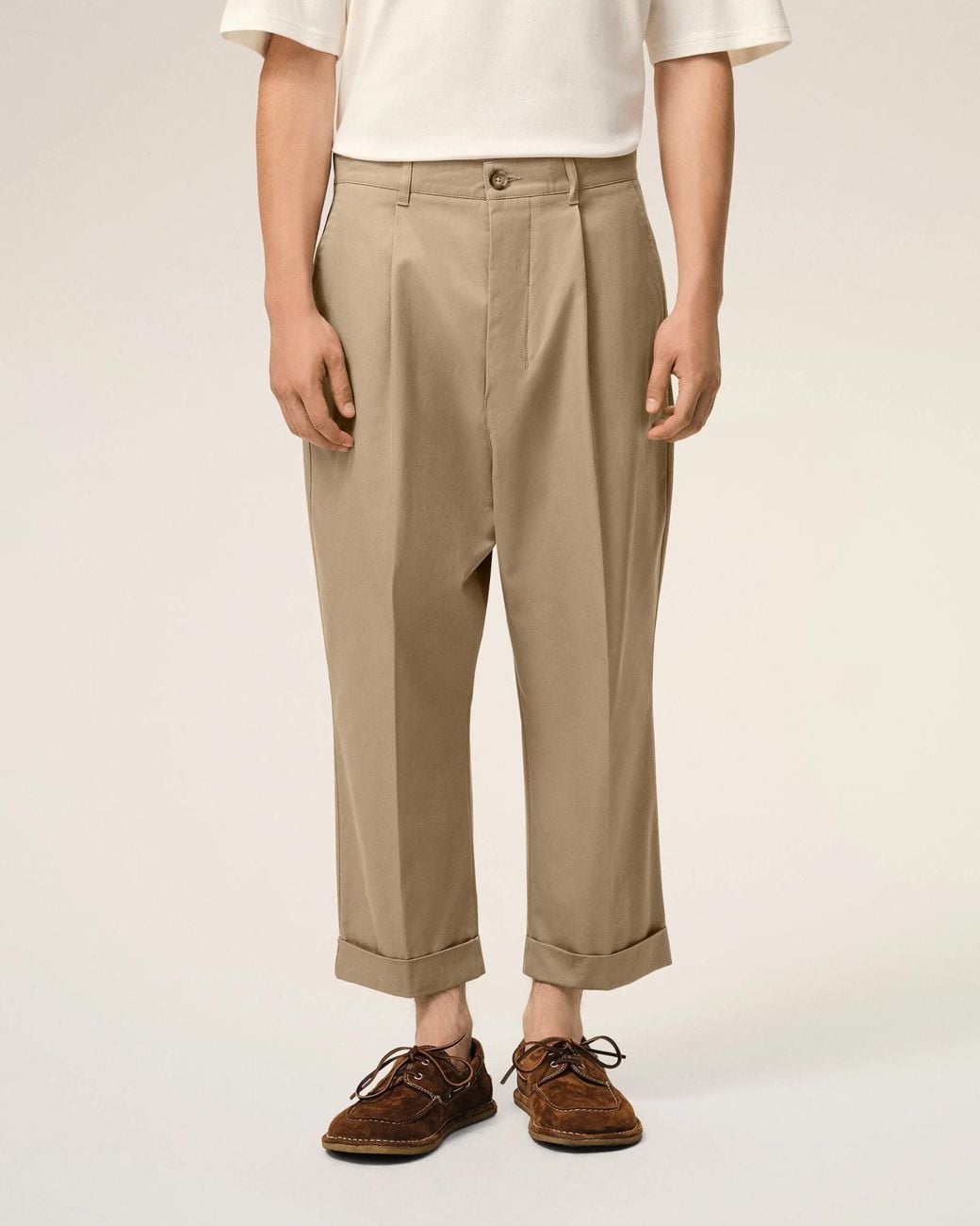 AMI Natural Pleated Straight Leg Trousers for men