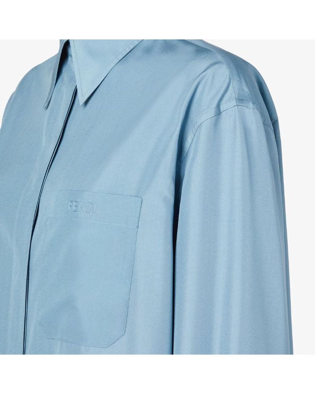 Fendi Blue Long-Sleeved Oversized Poplin Shirt