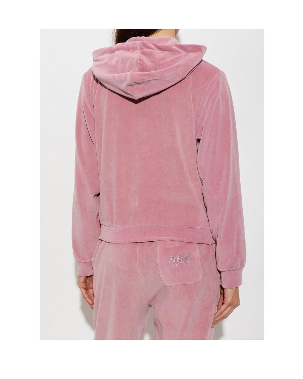 Moschino Pink Active Logo Embellished Zip-Up Sweatshirt