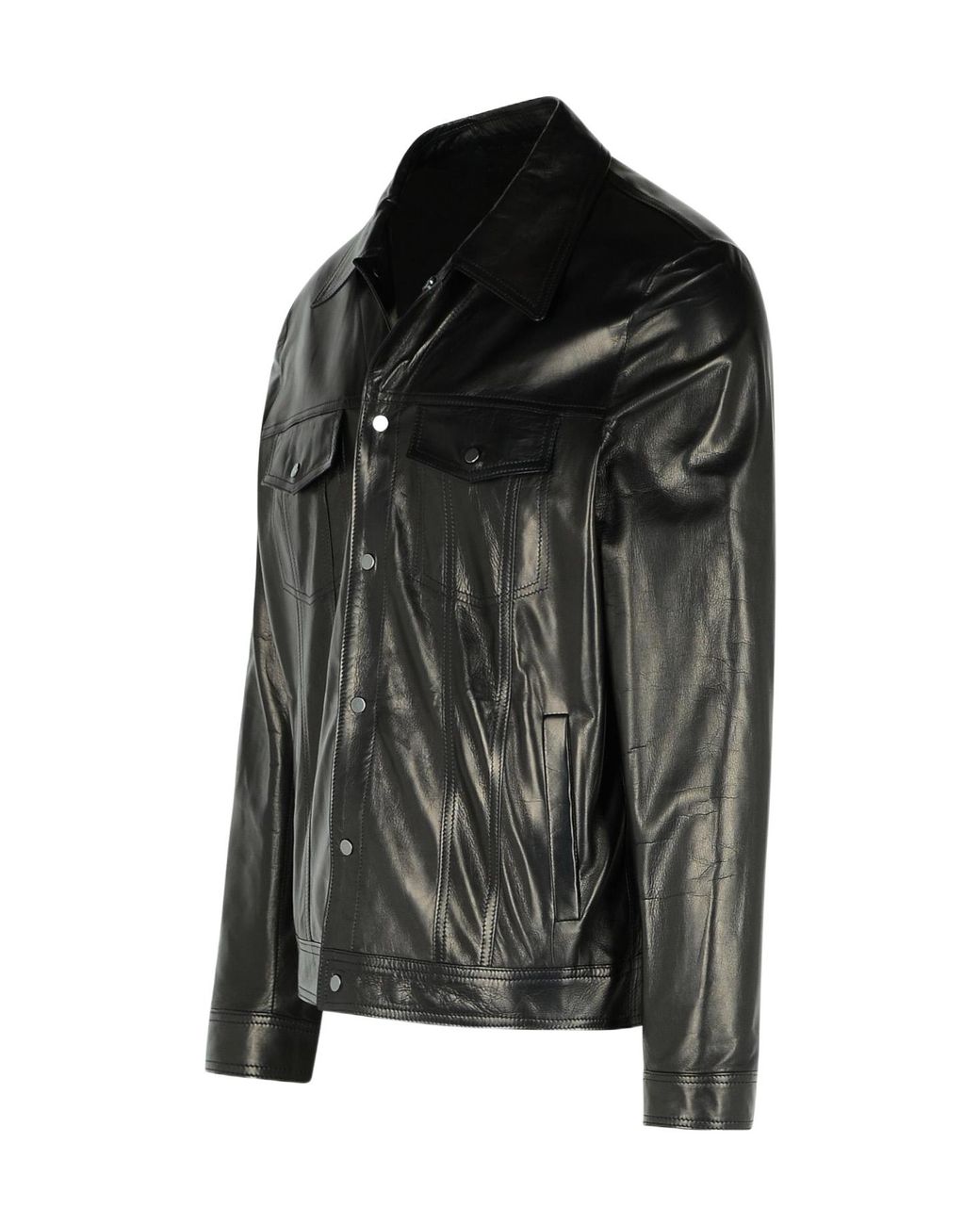 Salvatore Santoro Black Press Stud Leather Shirt Jacket for men