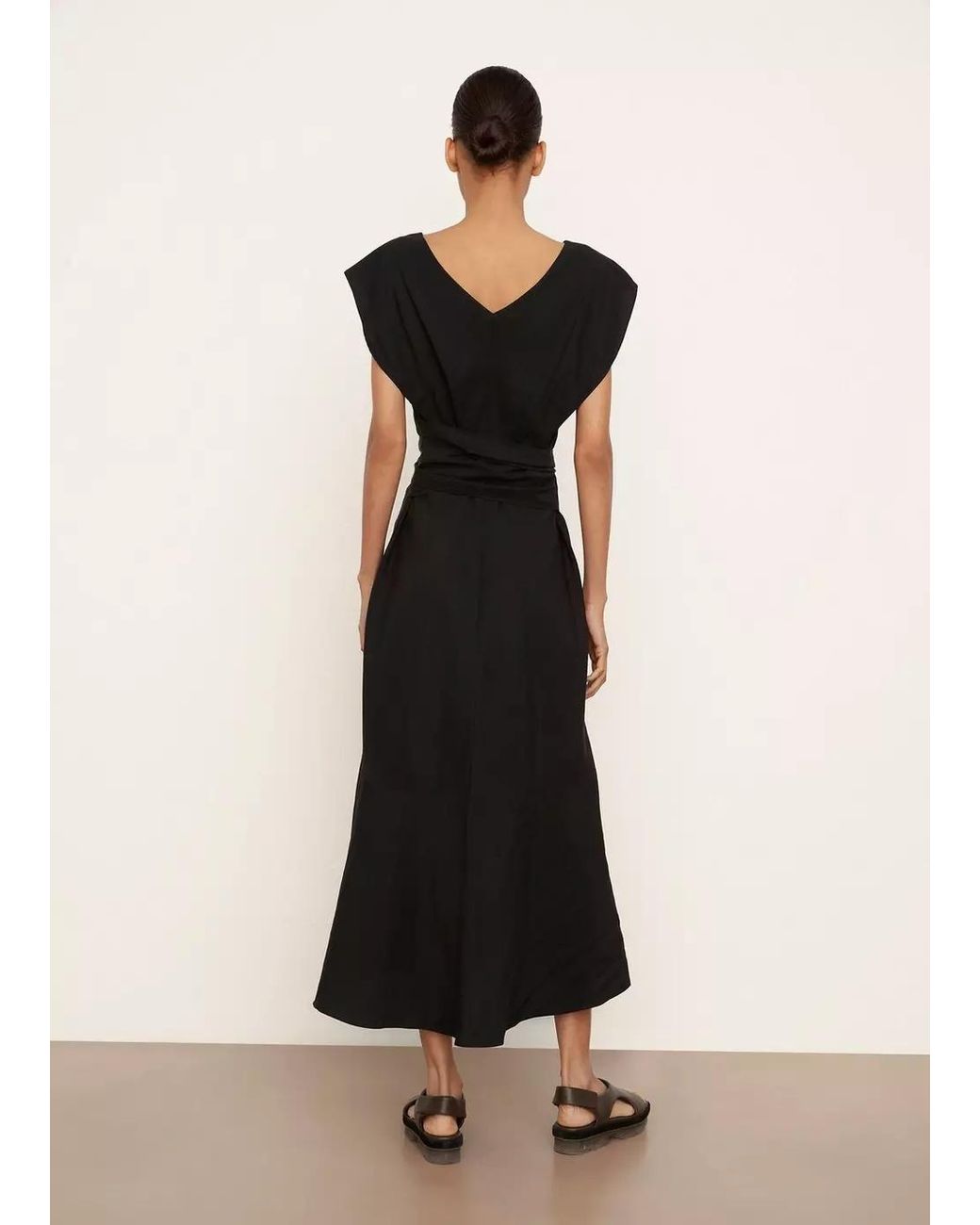 Vince Black V-Neck Sleeveless Midi Dress
