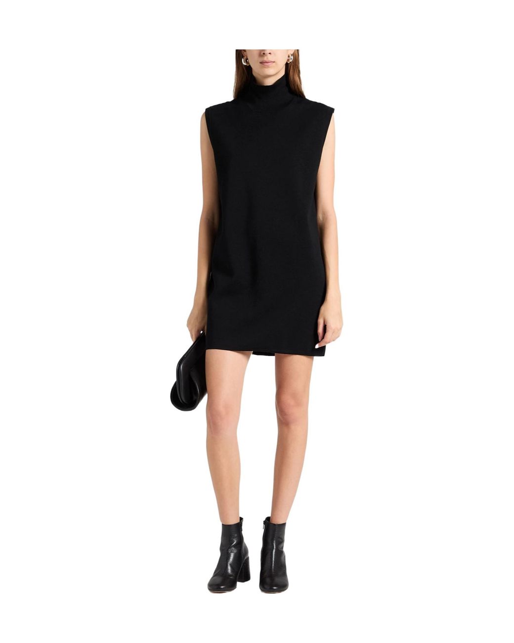 Max Mara Black Solid-Colored Wool Sleeveless Dress
