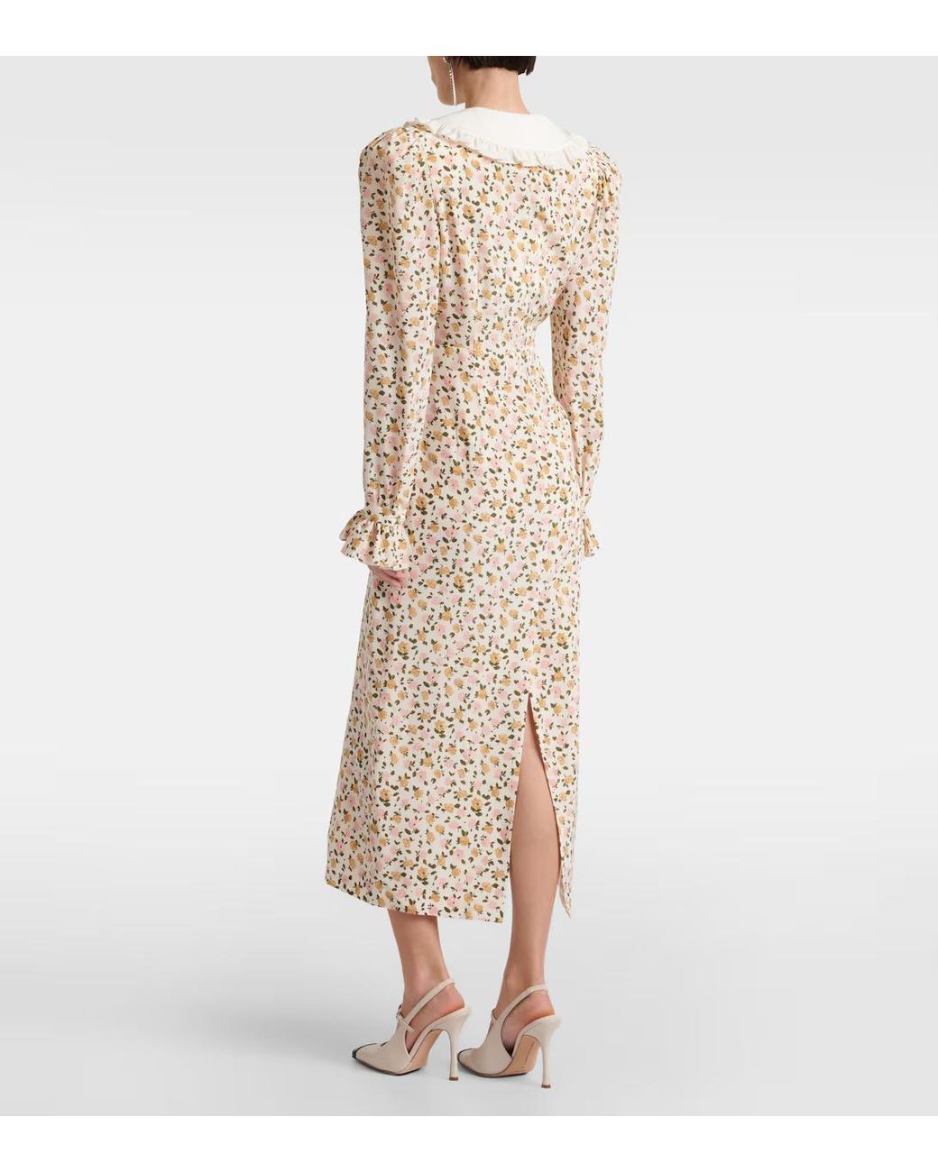 Alessandra Rich Natural Floral Silk Midi Dress