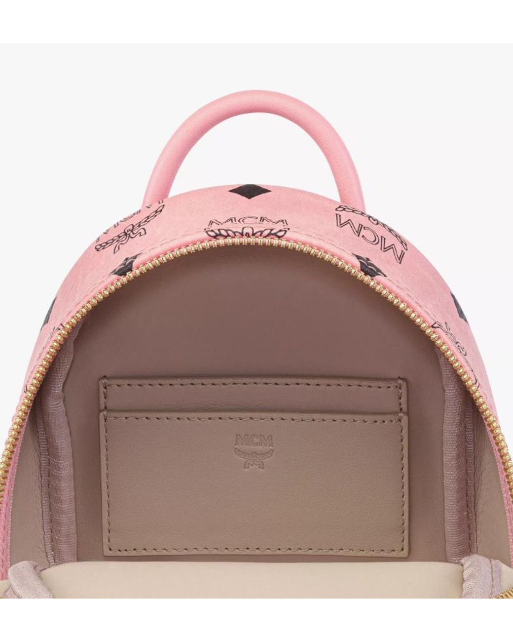 MCM Pink Stark Bebe Boo Visetos Side-Riveted Backpack