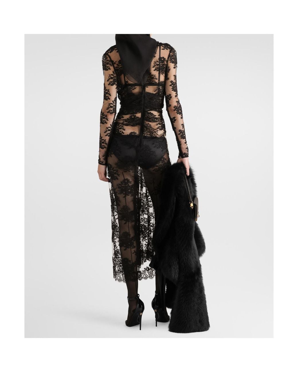 Dolce & Gabbana Black Lace Dress With Bow