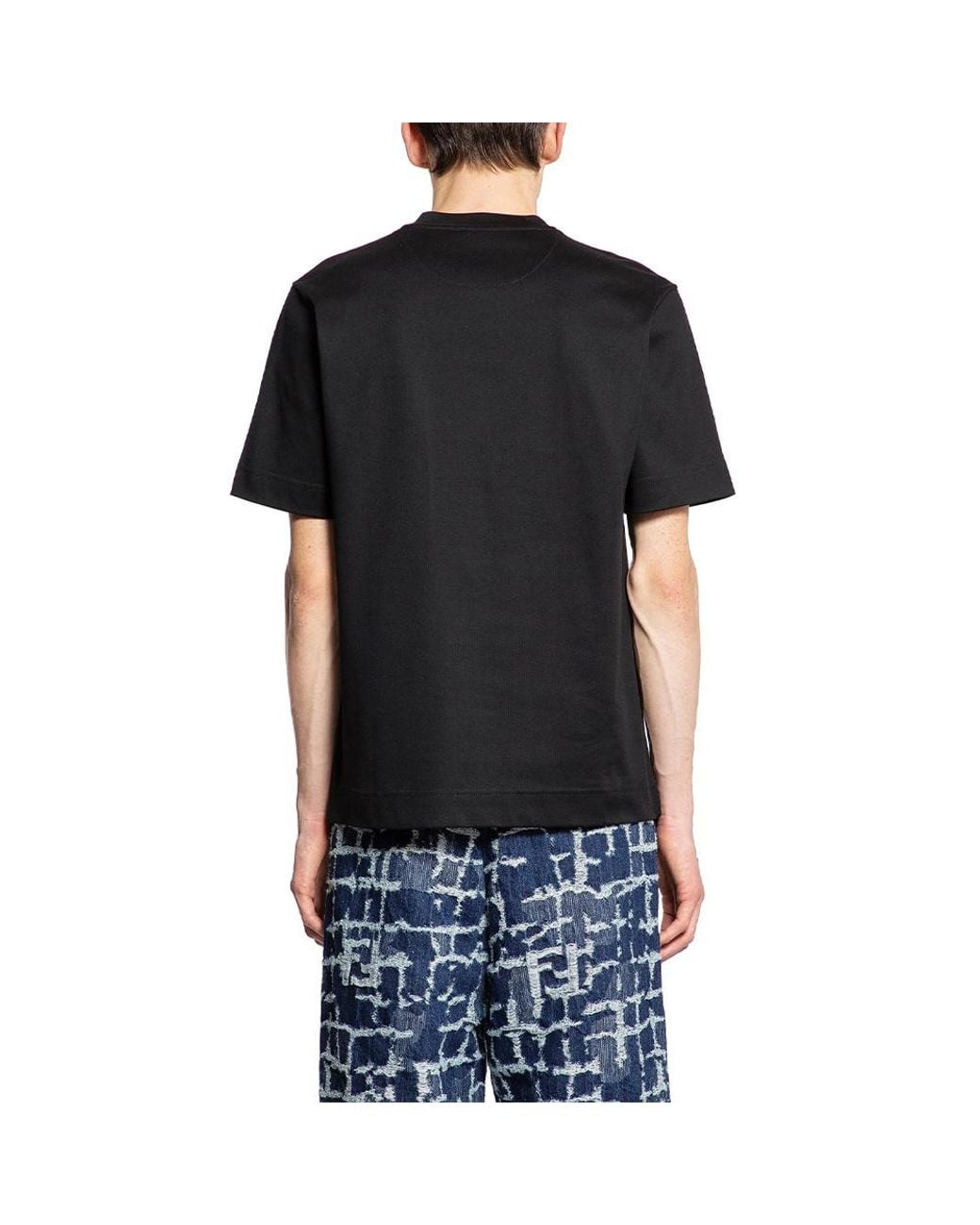 Fendi Black Logo Printed Crewneck T-Shirt for men