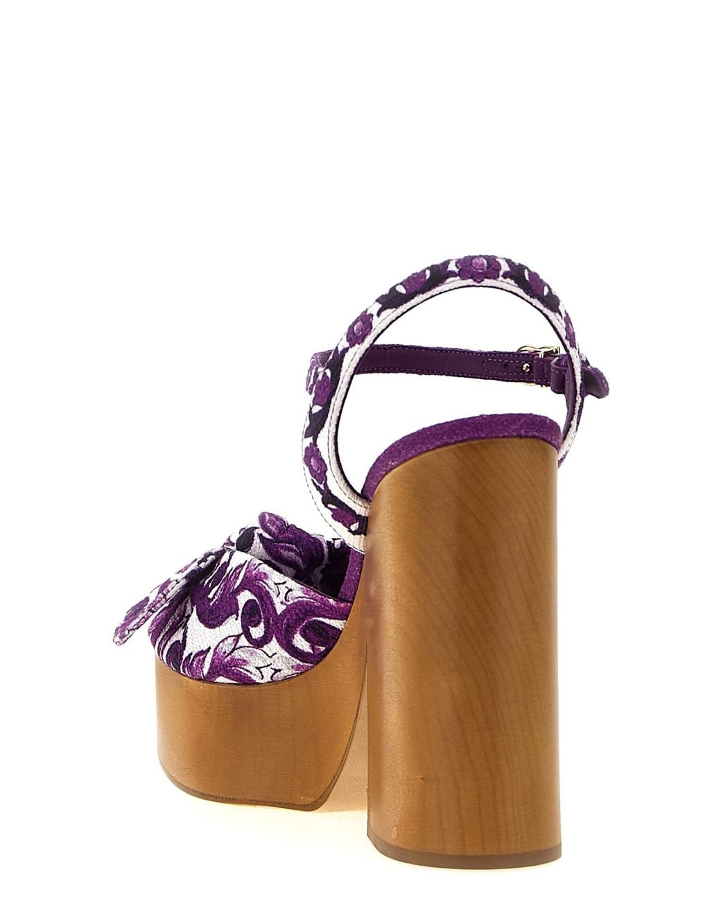 Dolce & Gabbana Purple Platform Sandals With 'Majolica' Print