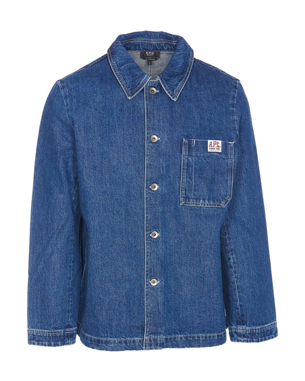 A.P.C. Blue Logo Patch Denim Overshirt for men