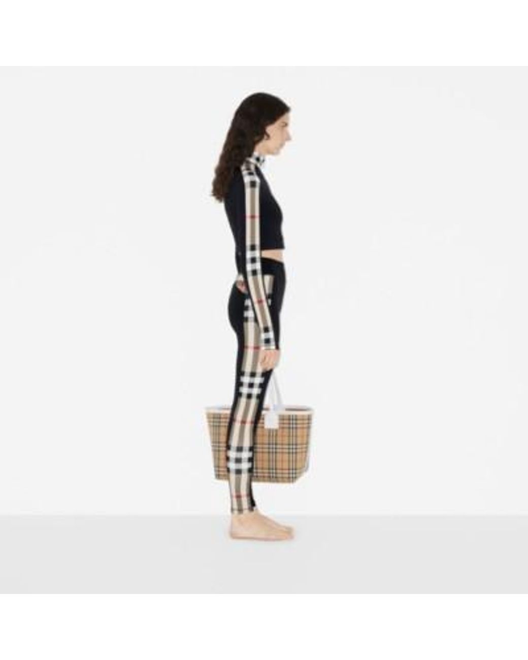 Burberry Black Stretch-Jersey Check-Trim Leggings