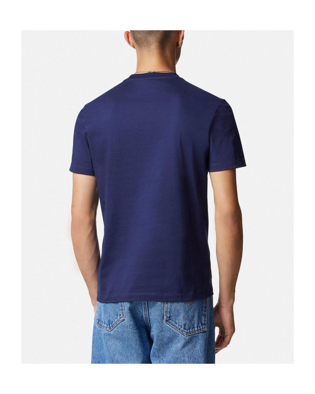 Versace Blue Logo Printed Crewneck T-Shirt for men