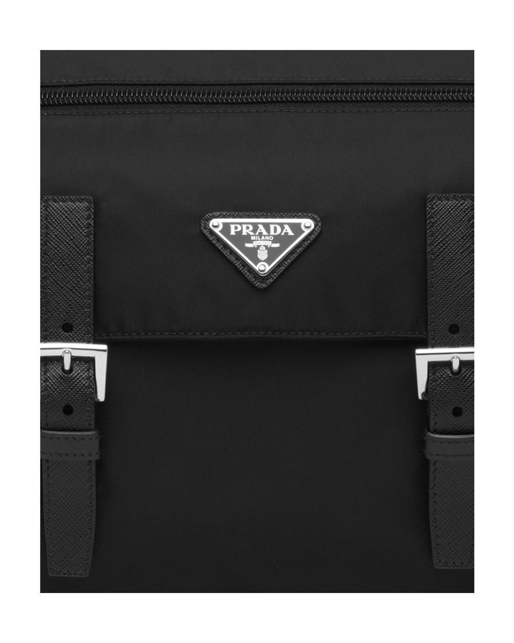 Prada Black Logo Patch Zip-Up Shoulder Bag