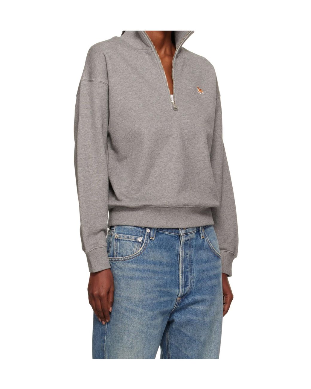 Maison Kitsuné Gray Maison Kitsuné Baby Fox Half Zipped Sweatshirt
