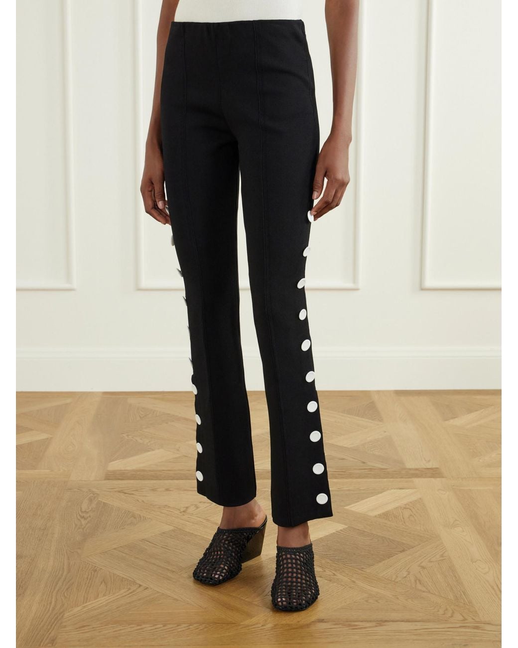 Proenza Schouler Black Martina Button-Embellished Stretch-Jersey Skinny Pants