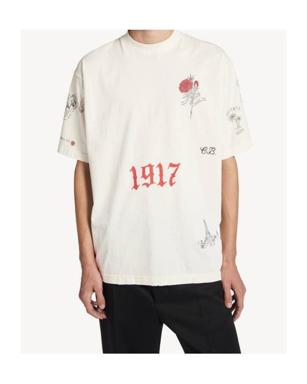 Balenciaga White Tattoo Medium Fit T-Shirt for men