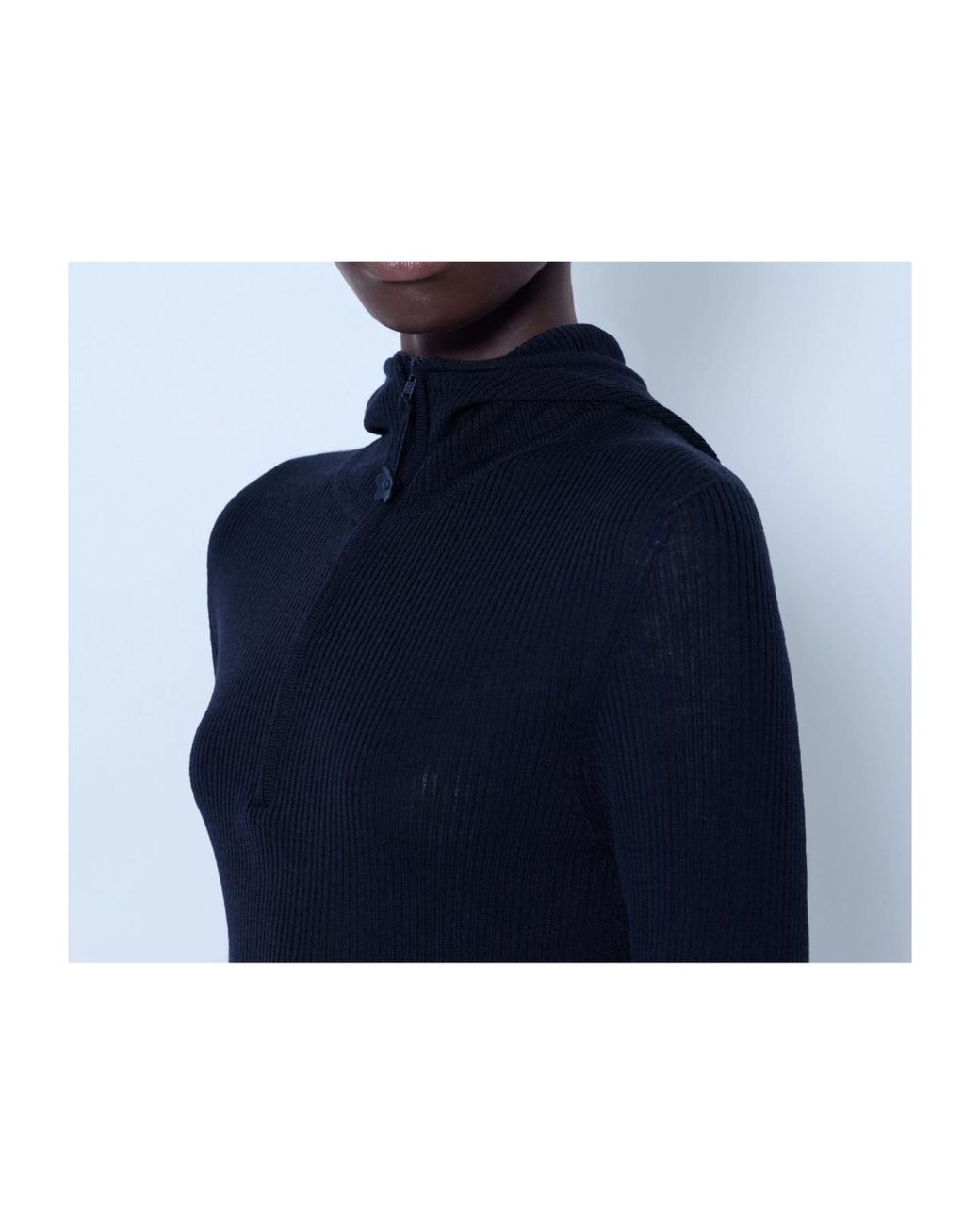 CECILIE BAHNSEN Blue Long-Sleeve Hooded Knit Top