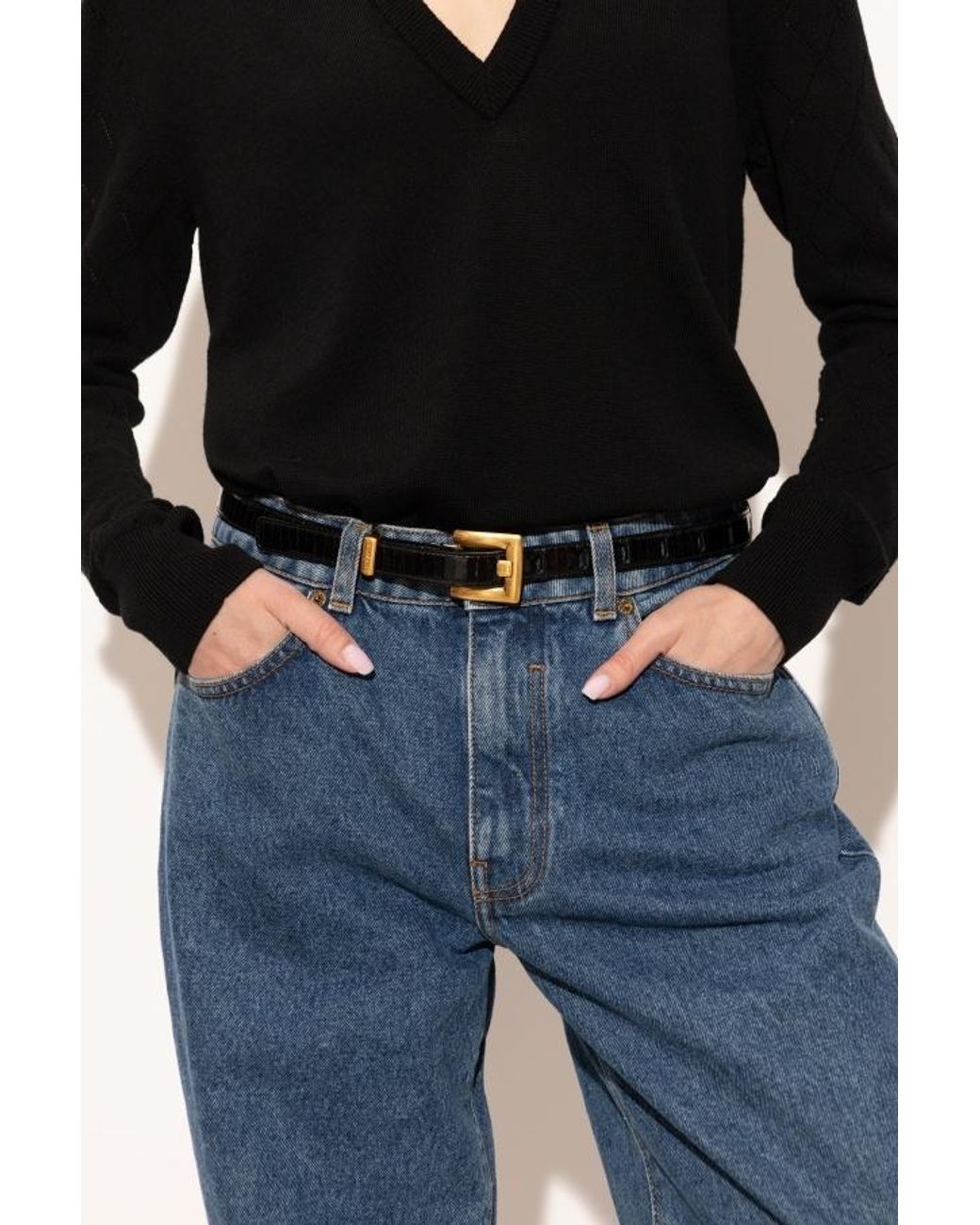 Balmain White Embossed Buckle Belt