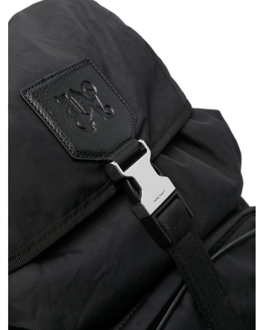 Palm Angels Black Logo Patch Foldover Top Backpack for men