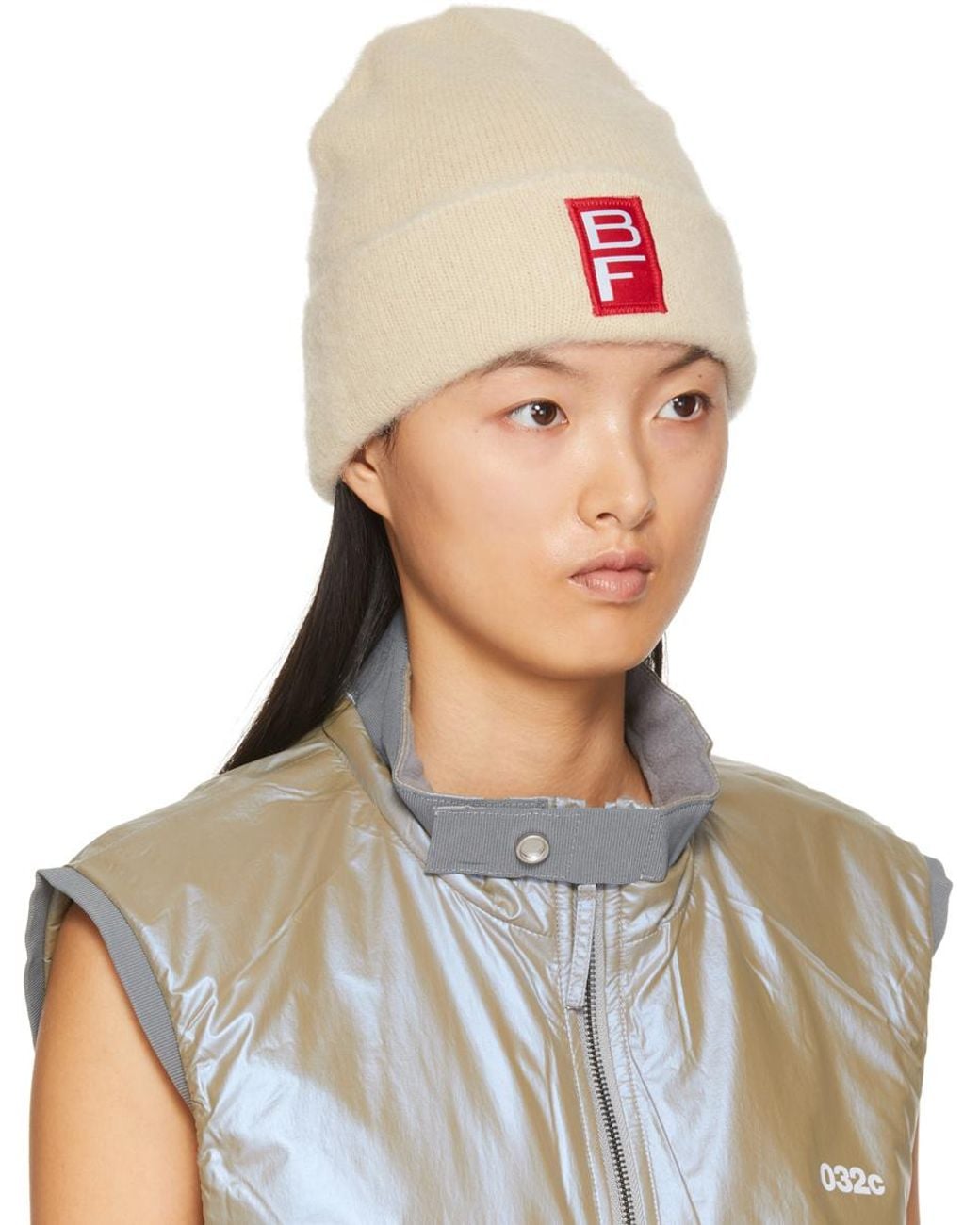 By Far White Logo Patch Turn-Up Brim Beanie