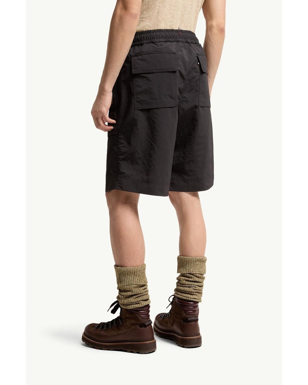 Moncler Gray Grenoble Logo Patch Drawstring Shorts for men