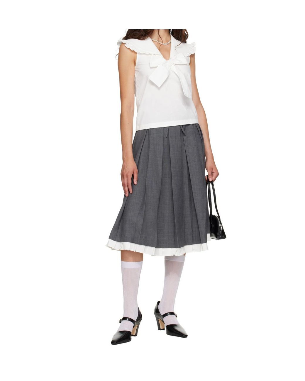 ShuShu/Tong White Ruffled Bow-Detail Top