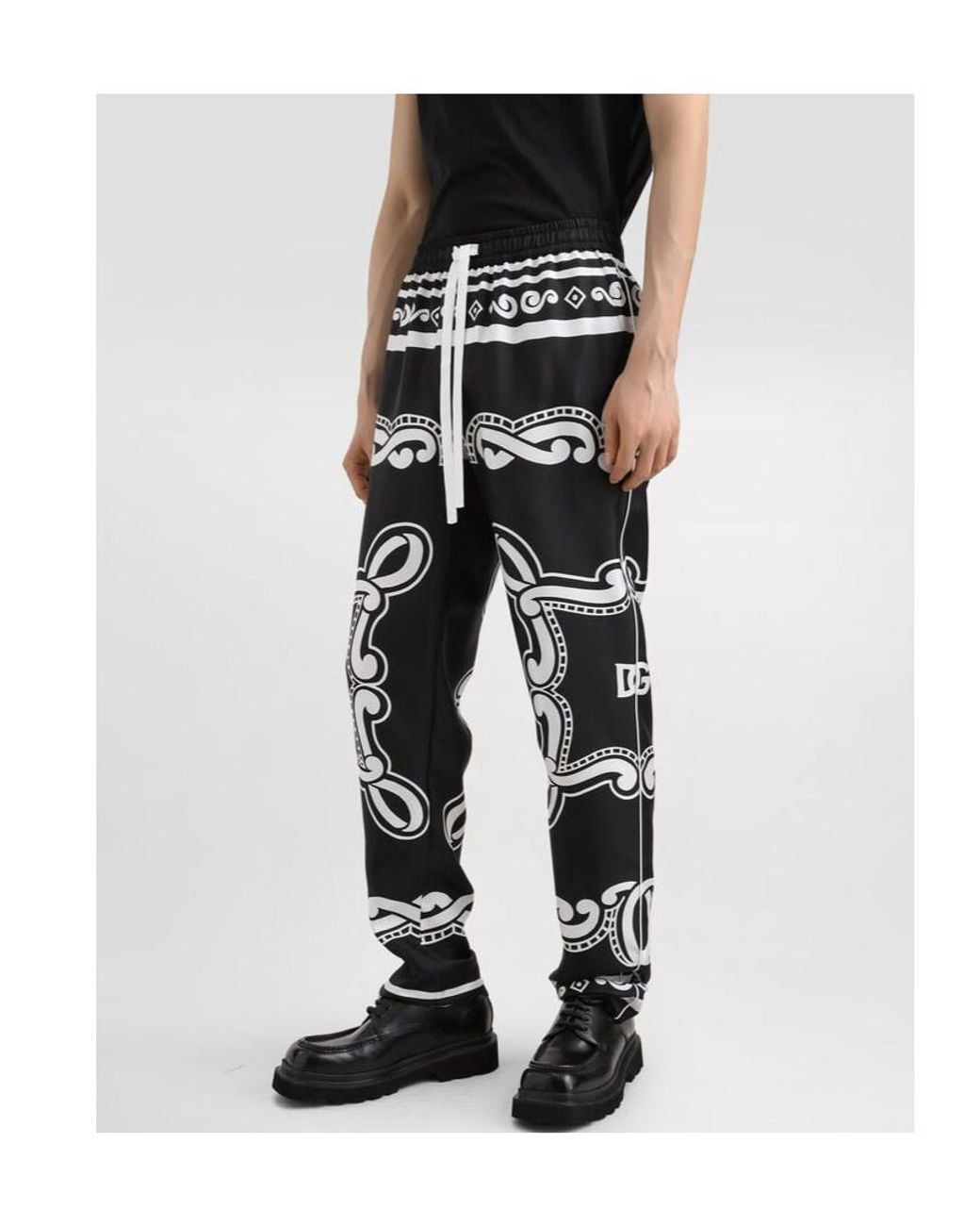 Dolce & Gabbana Black Pajama Printed Drawstring Pants for men