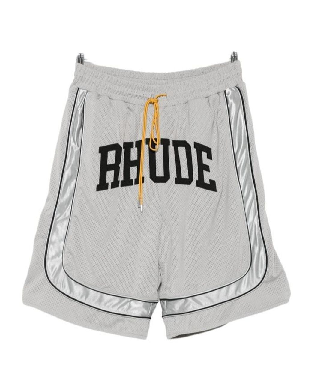 Rhude White Baggy Mesh Collegiate Logo Shorts for men