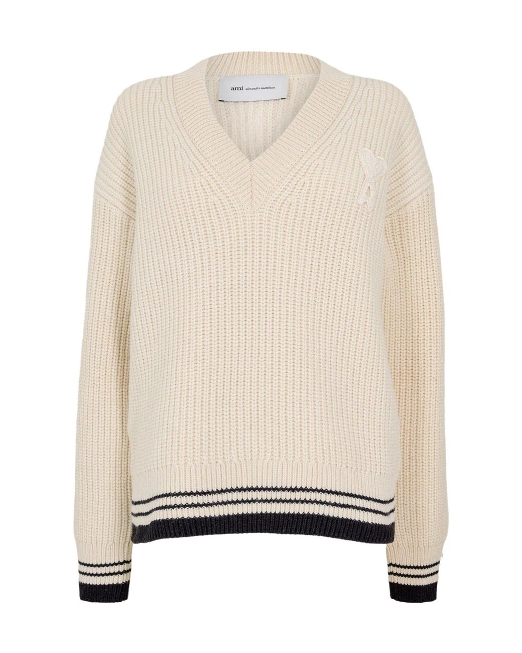 AMI White V-Neck Knit Sweater