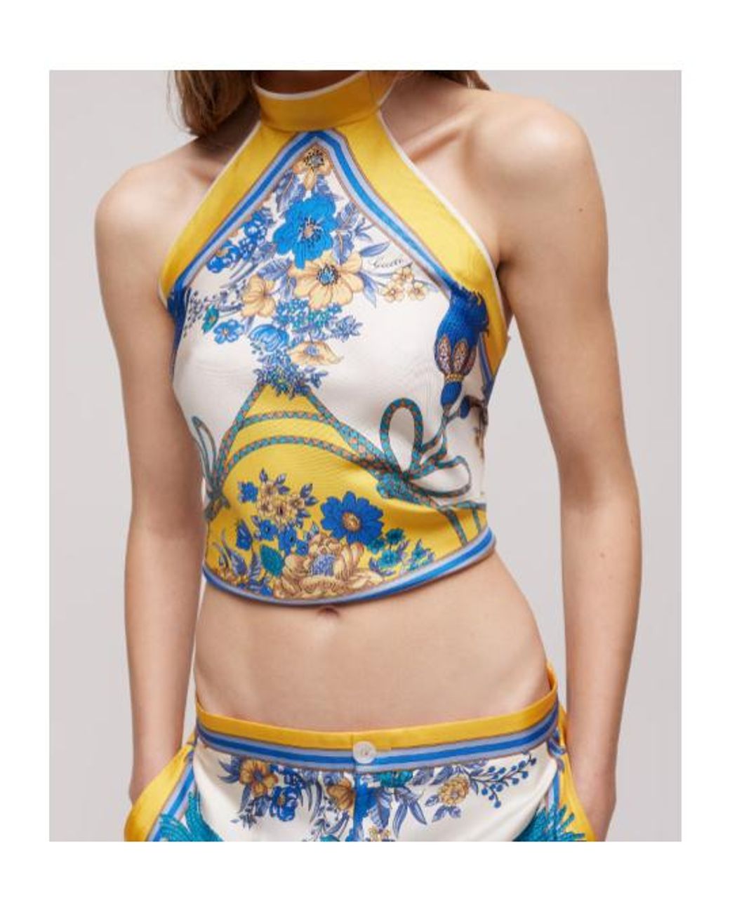 Gucci Blue Printed Silk Twill Top