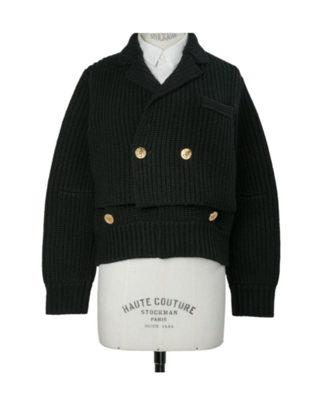 Sacai Black Double-Breasted V-Neck Cardigan