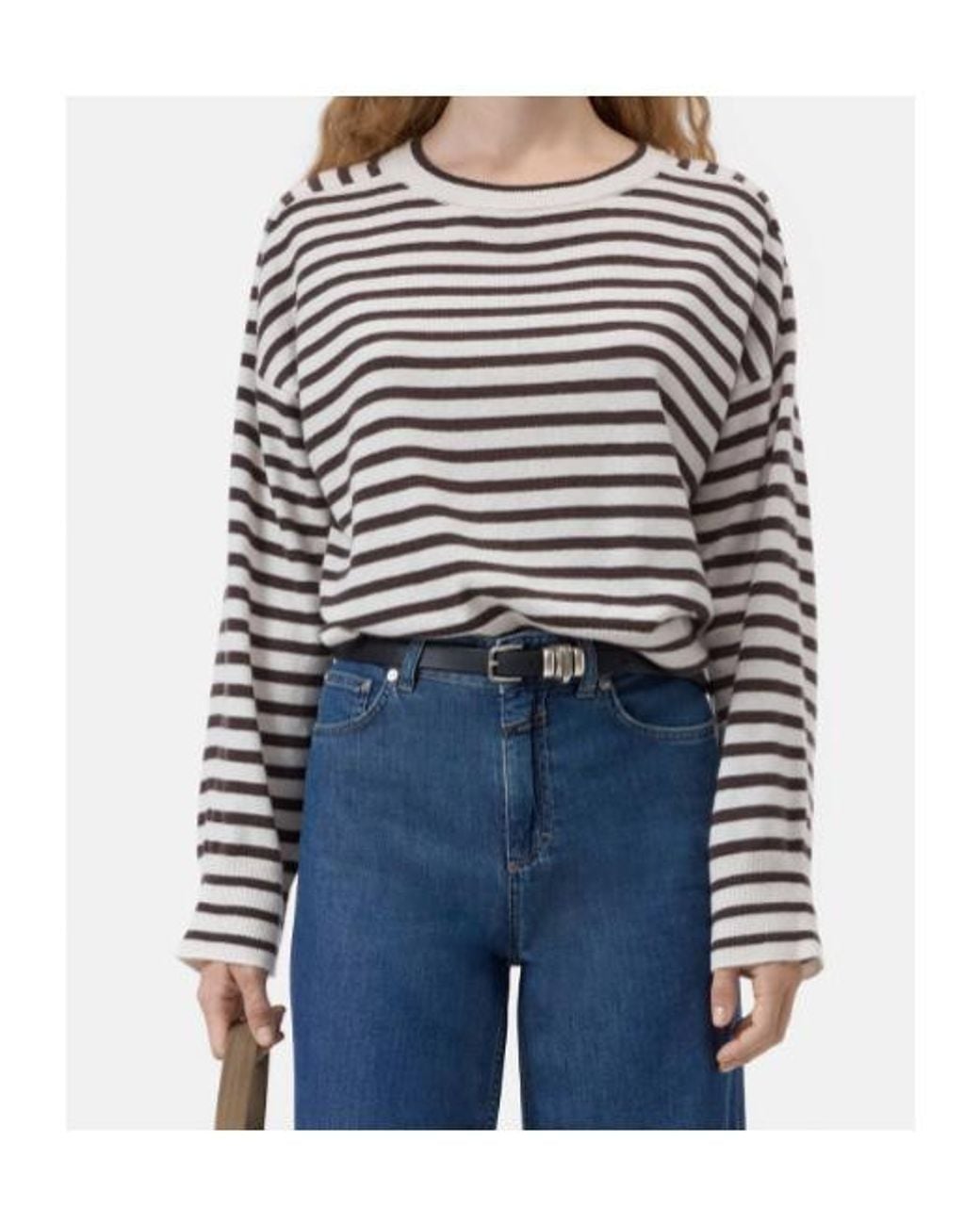 Closed Gray Striped Knitted Sweater