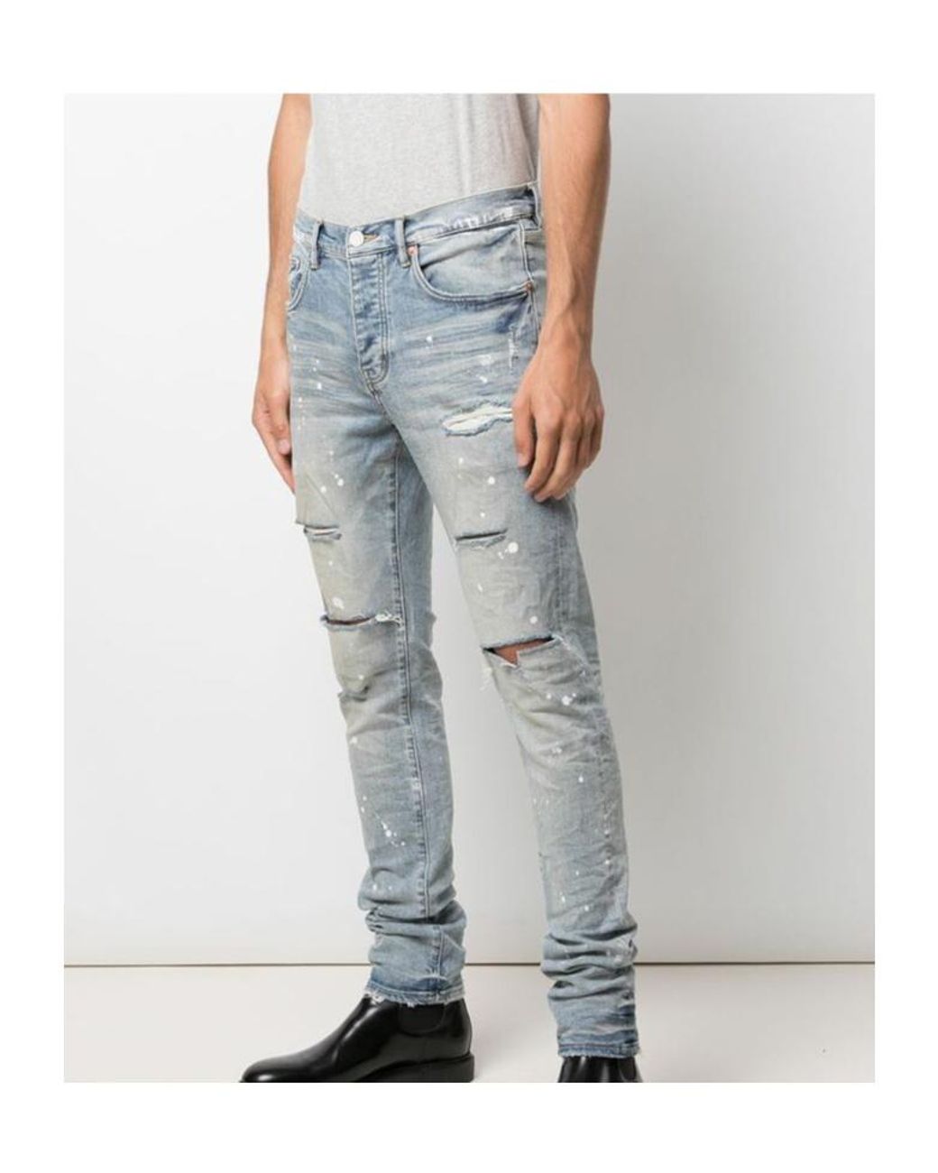 Purple Brand Blue P001 Paint Splatter Slim-Fit Jeans for men