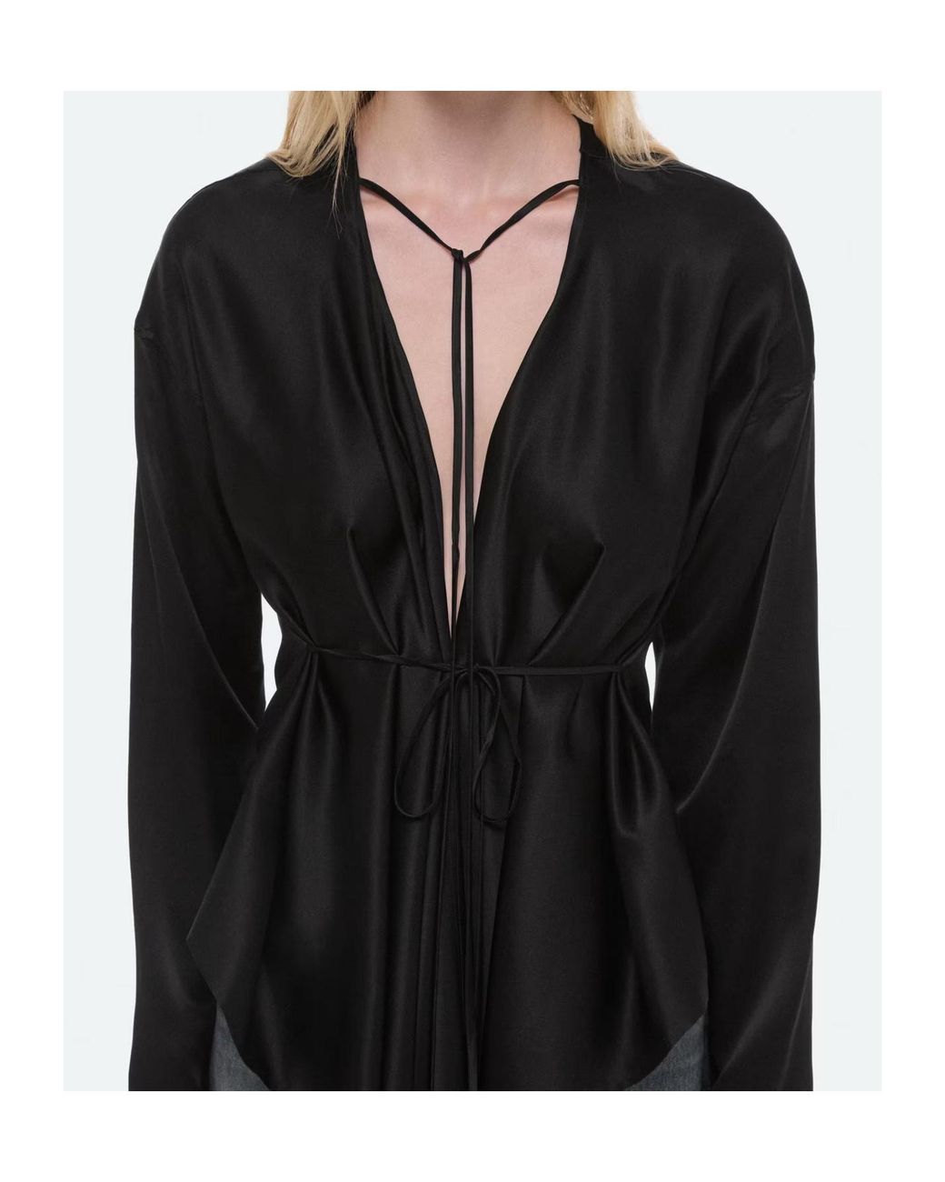 Helmut Lang Black Draped Silk Satin Scarf Top