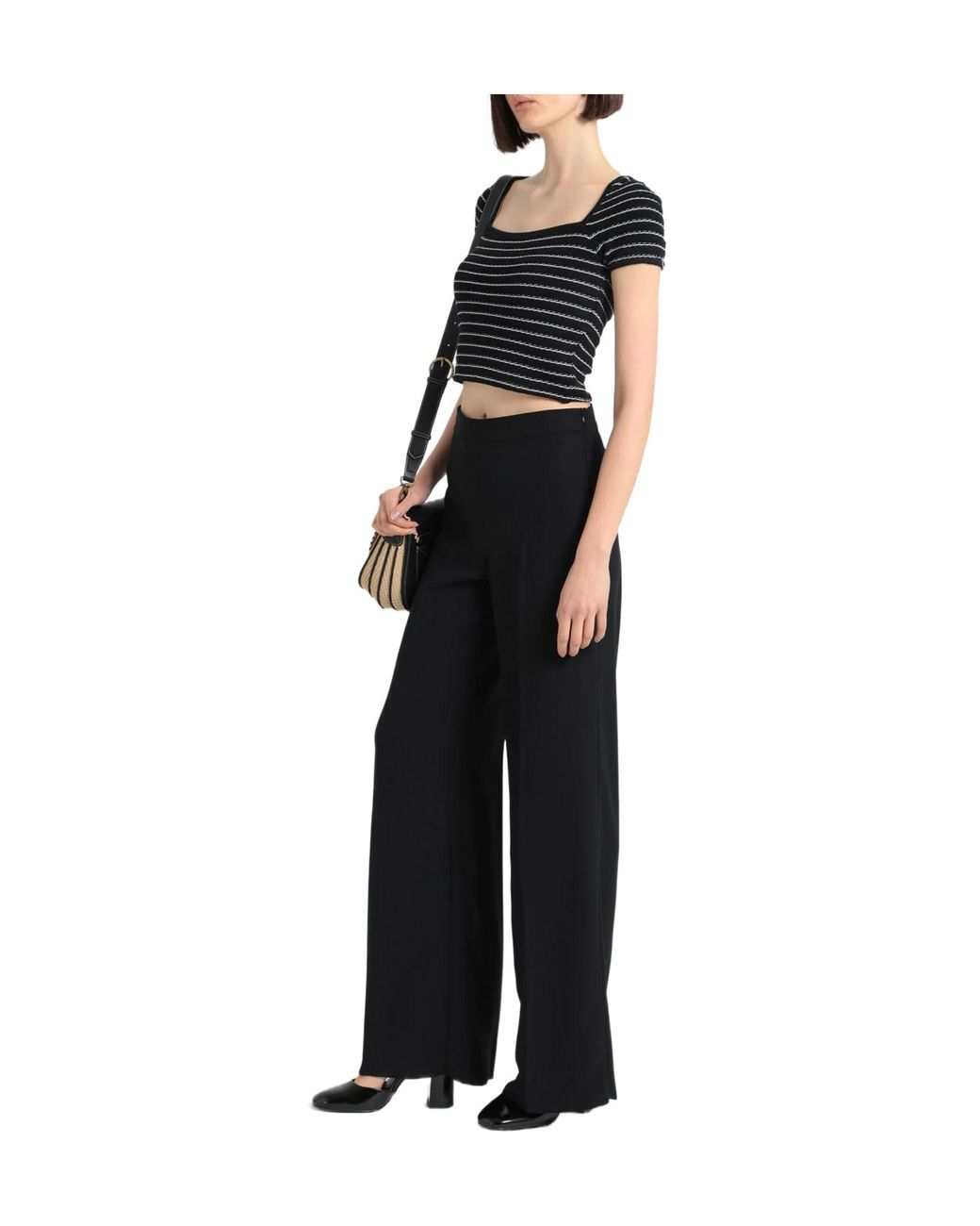 MAX&Co. Black Striped Cropped Knit Top