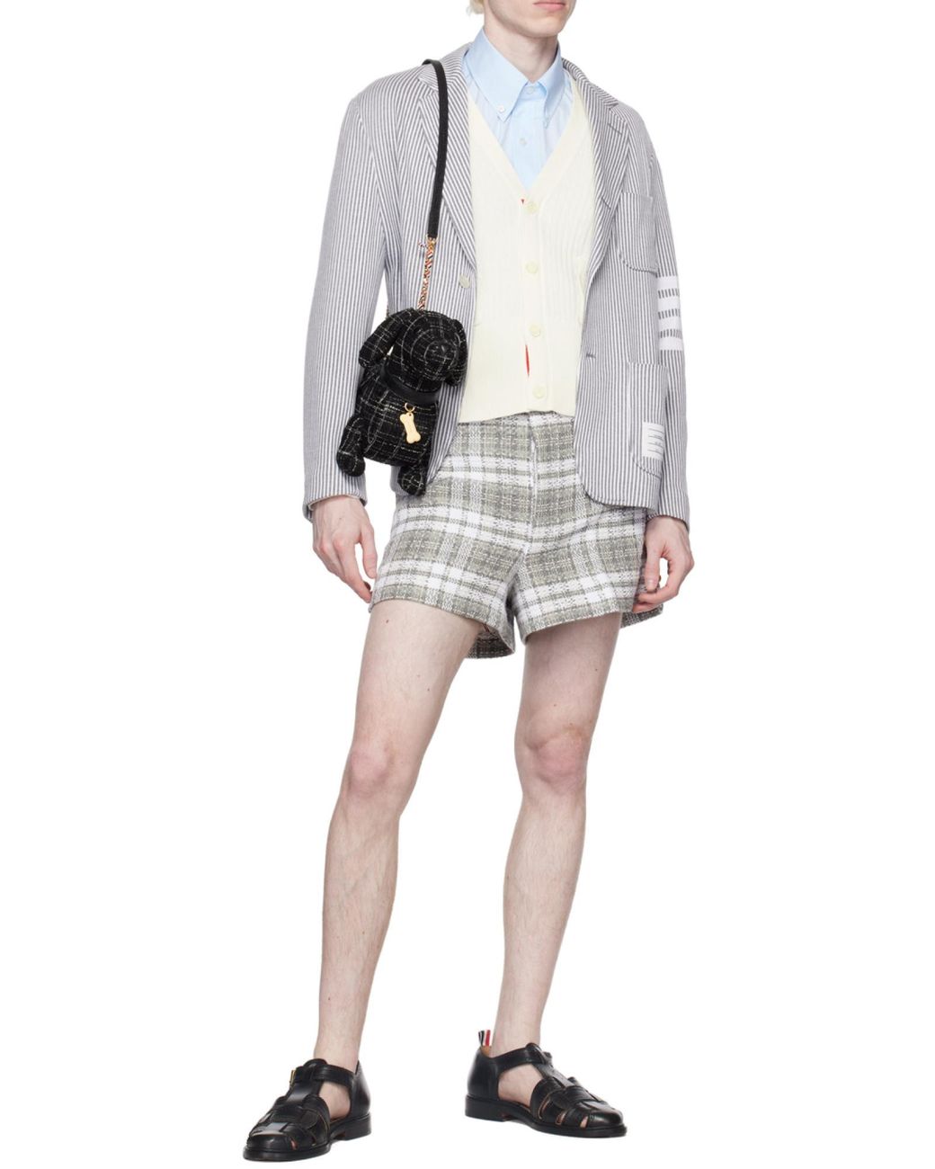 Thom Browne White 4-Bar Stripe Cable Knit Cardigan for men