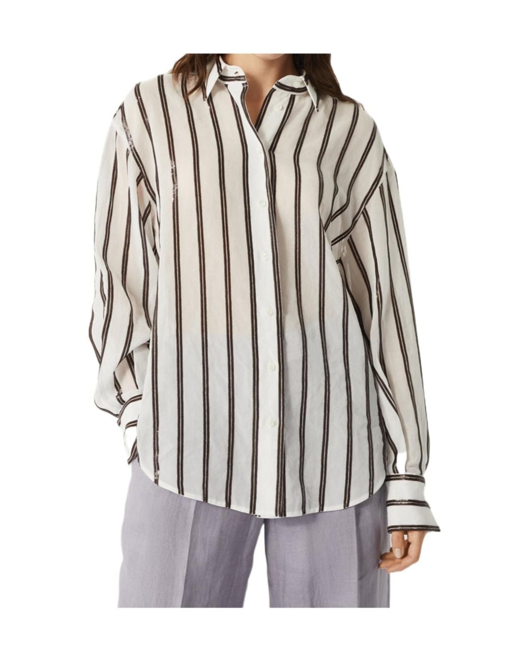 Brunello Cucinelli White Sequin Embellished Long-Sleeved Shirt