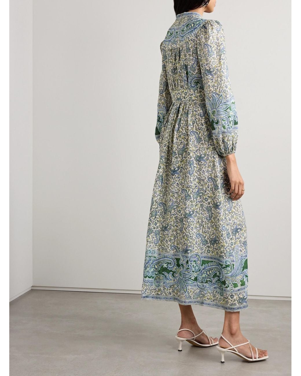 Zimmermann Blue Ottie Floral-Printed V-Neck Maxi Dress
