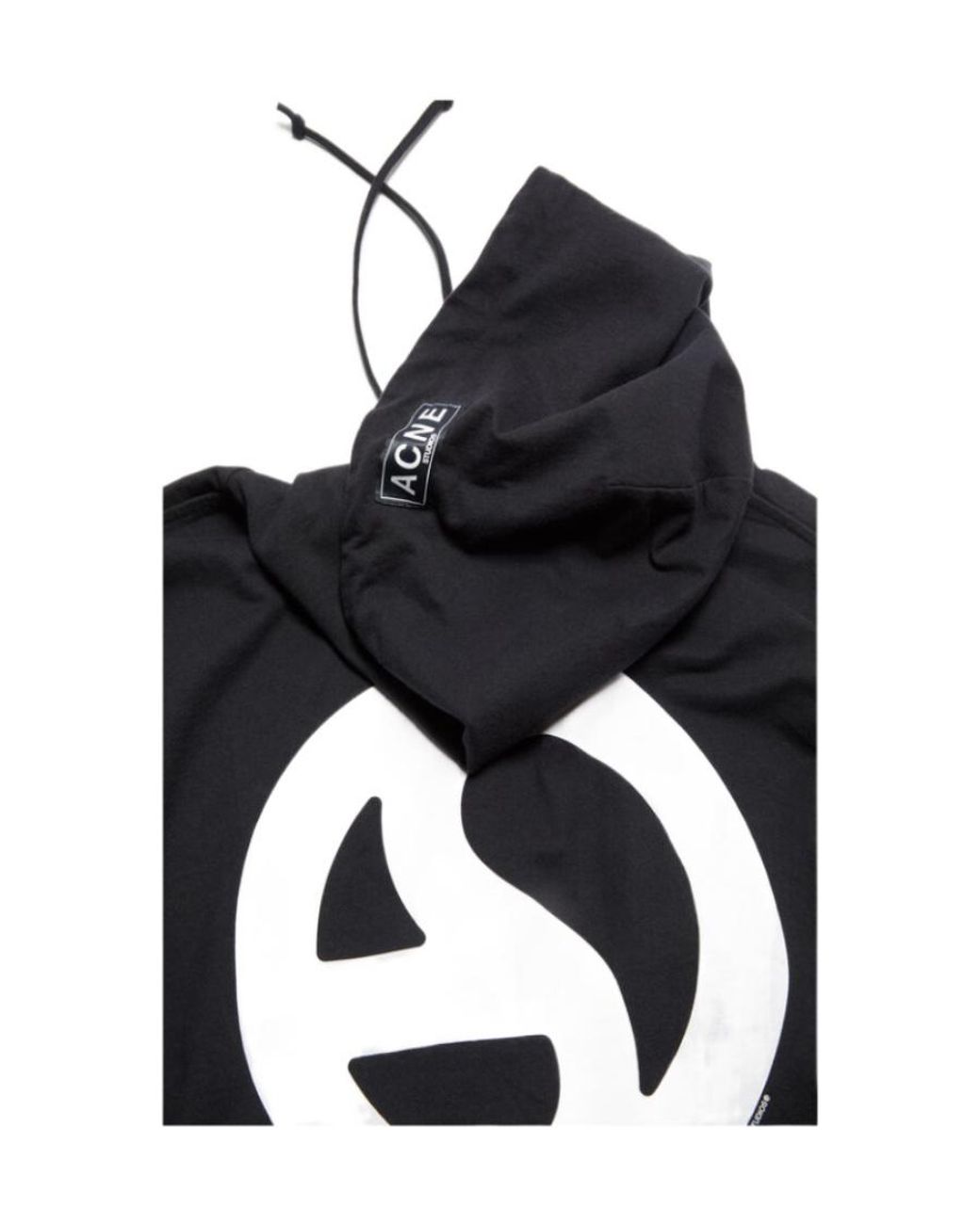 Acne Black Logo Printed Drawstring Hoodie for men